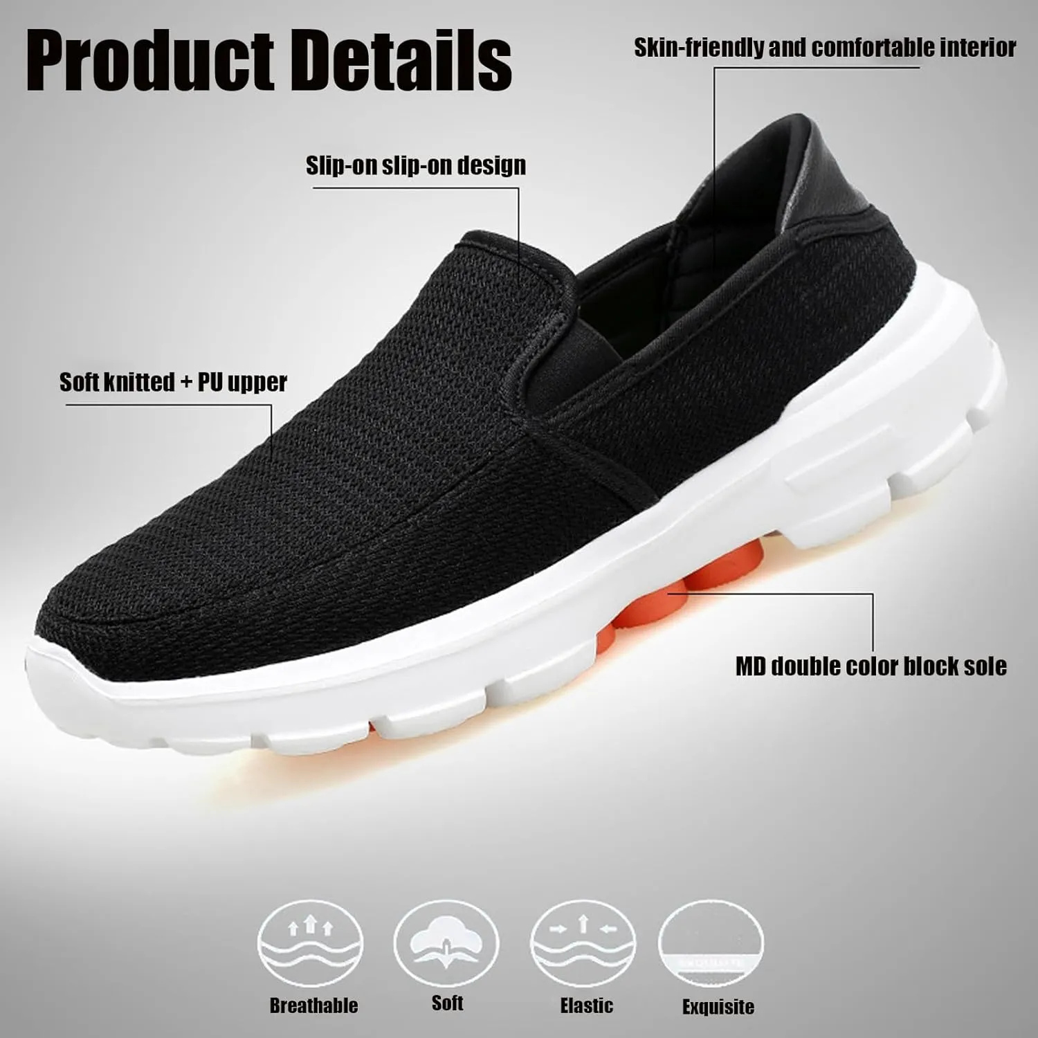 Helenbra Men's Knitted Breathable Orthopedic Flats Loafers,Casual Outdoor Non-Slip Comfortable Slip-on Platform Hiking Walking Working Sneaker