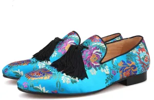 HI&HANN Chinese Style Luxury Flower Silk Shoes Handmade Men Tassel Loafers Men's Party/Wedding Shoes