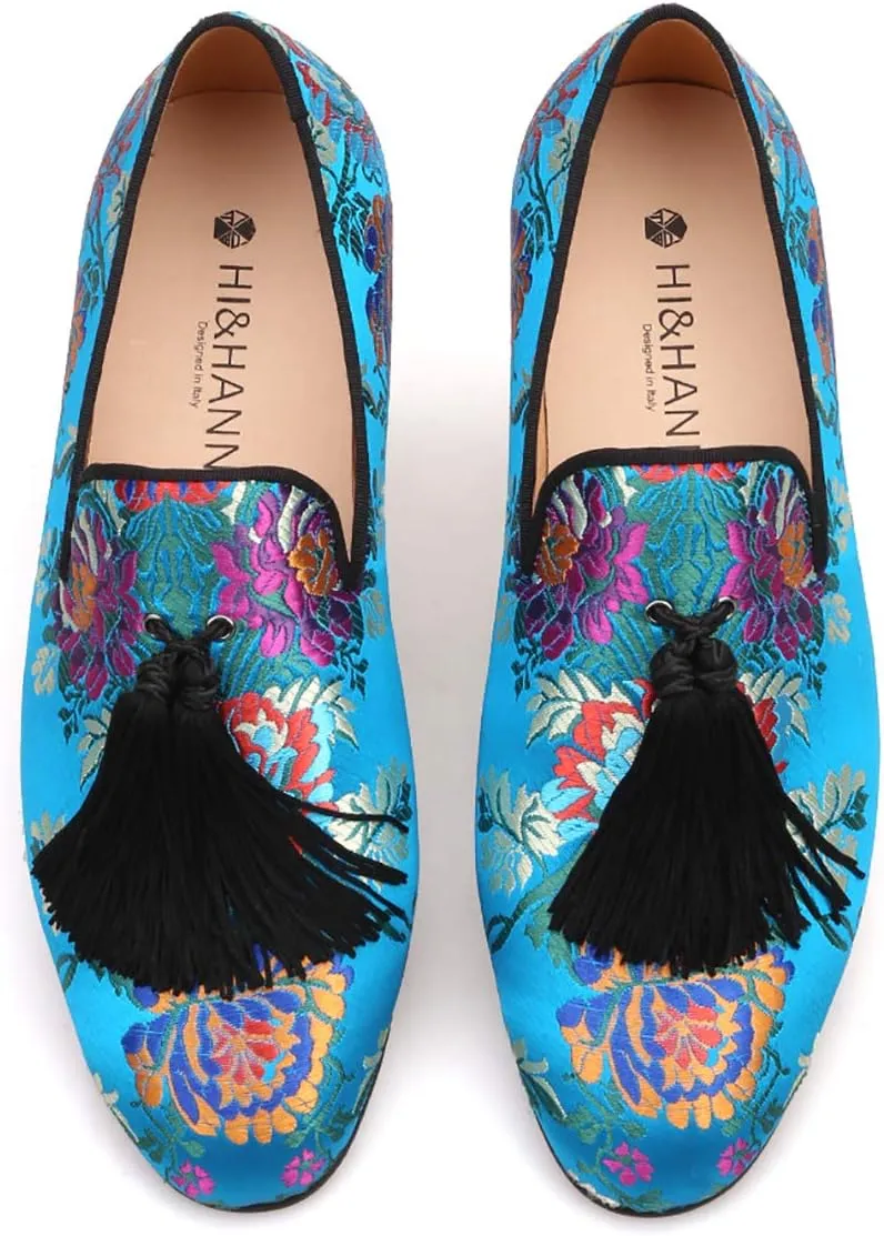 HI&HANN Chinese Style Luxury Flower Silk Shoes Handmade Men Tassel Loafers Men's Party/Wedding Shoes