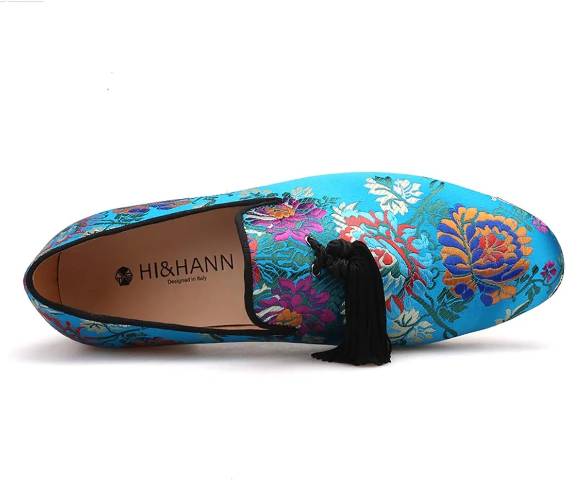 HI&HANN Chinese Style Luxury Flower Silk Shoes Handmade Men Tassel Loafers Men's Party/Wedding Shoes