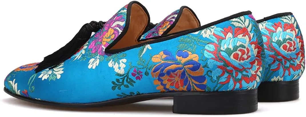 HI&HANN Chinese Style Luxury Flower Silk Shoes Handmade Men Tassel Loafers Men's Party/Wedding Shoes