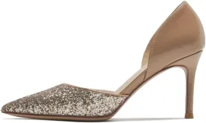 High Heels, Gold Glitter Stiletto Heel Point Toe Pump Colorblock Sandals