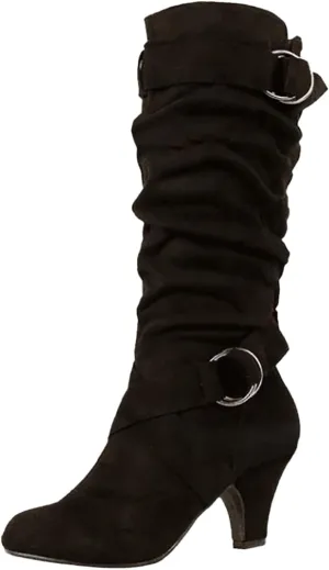 Hiking Boots Women Suede Cross Belt Thigh High Boots Low Heeled Pull On Knee High Boots Mid Calf Bootie
