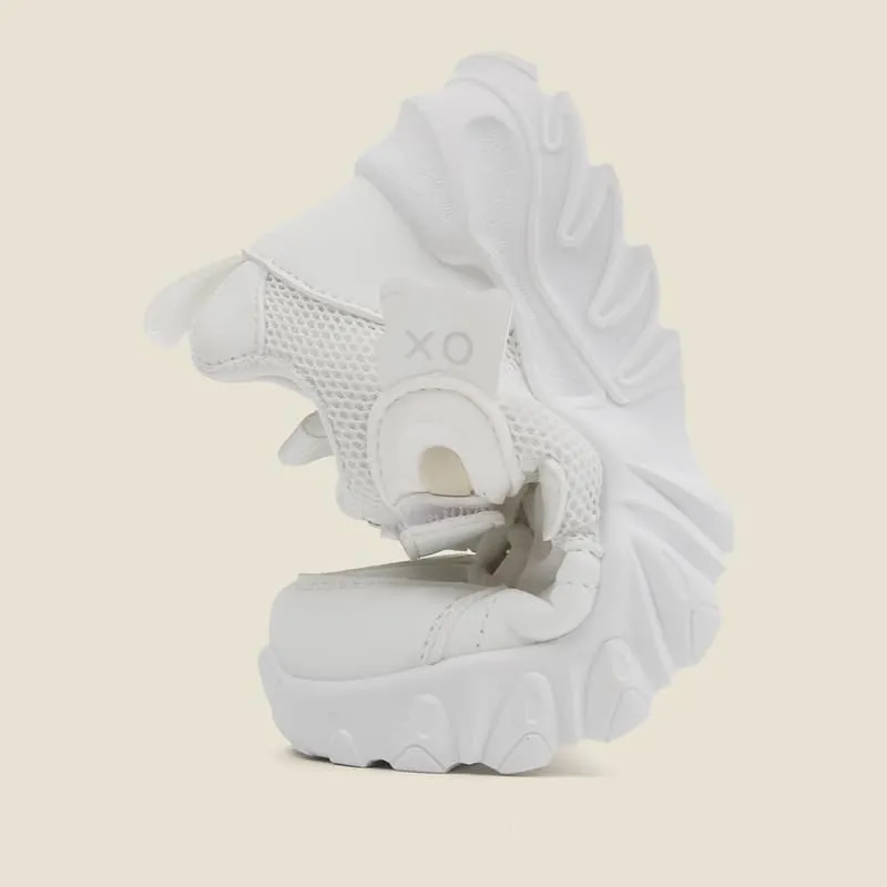 Kids Athletic Sneakers, Mesh Breathable Running Shoes, Hook and Loop Closure, White