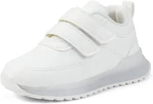 Kids White Sneakers for Boys and Girls with Hook and Loop Closure - Lightweight Non-Slip Athletic Shoes for School, Running, Walking, Casual Wear