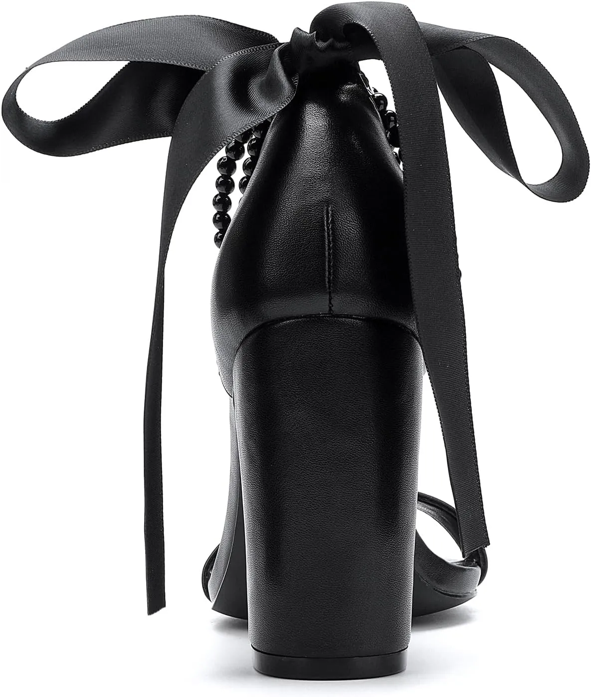 Lace Up Bow Heels for Bride, Pearl Embellished Block HeelsWedding Shoes for Bride