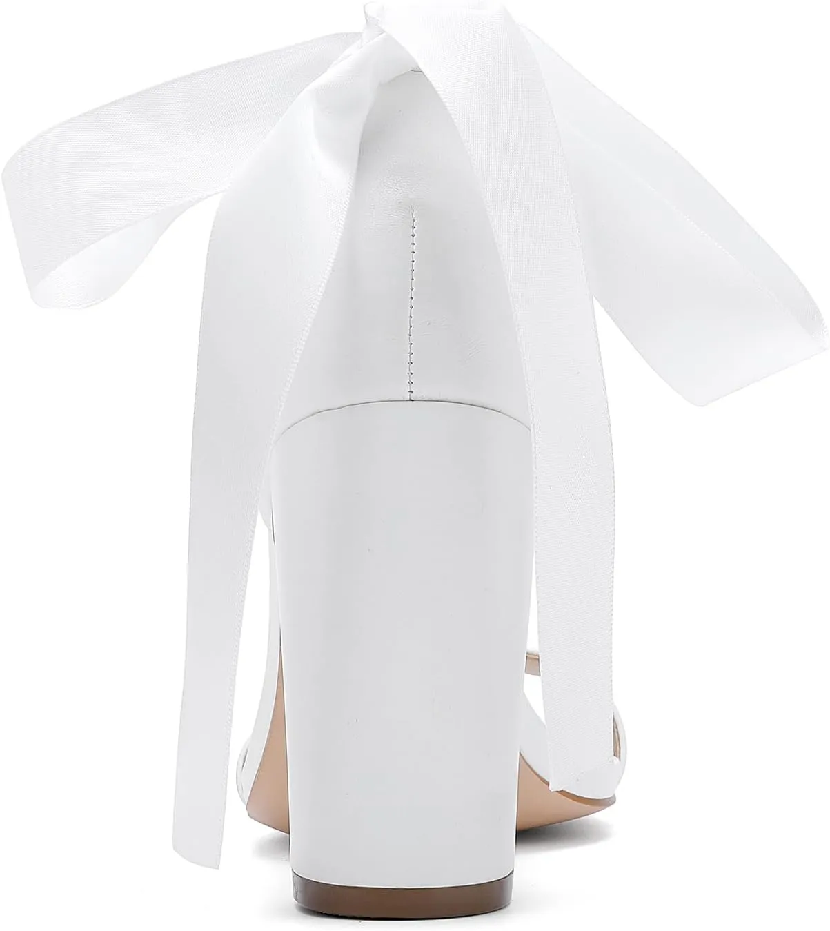 Lace Up Bow Heels for Bride, Pearl Embellished Block HeelsWedding Shoes for Bride