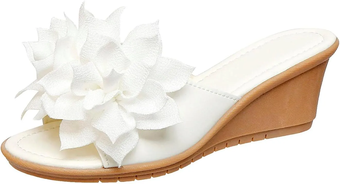 Ladies Flower Sandal Slippers Summer Slope Heel Fish Mouth Women's Casual Roman High Heel Women Beach Sandals Sexy