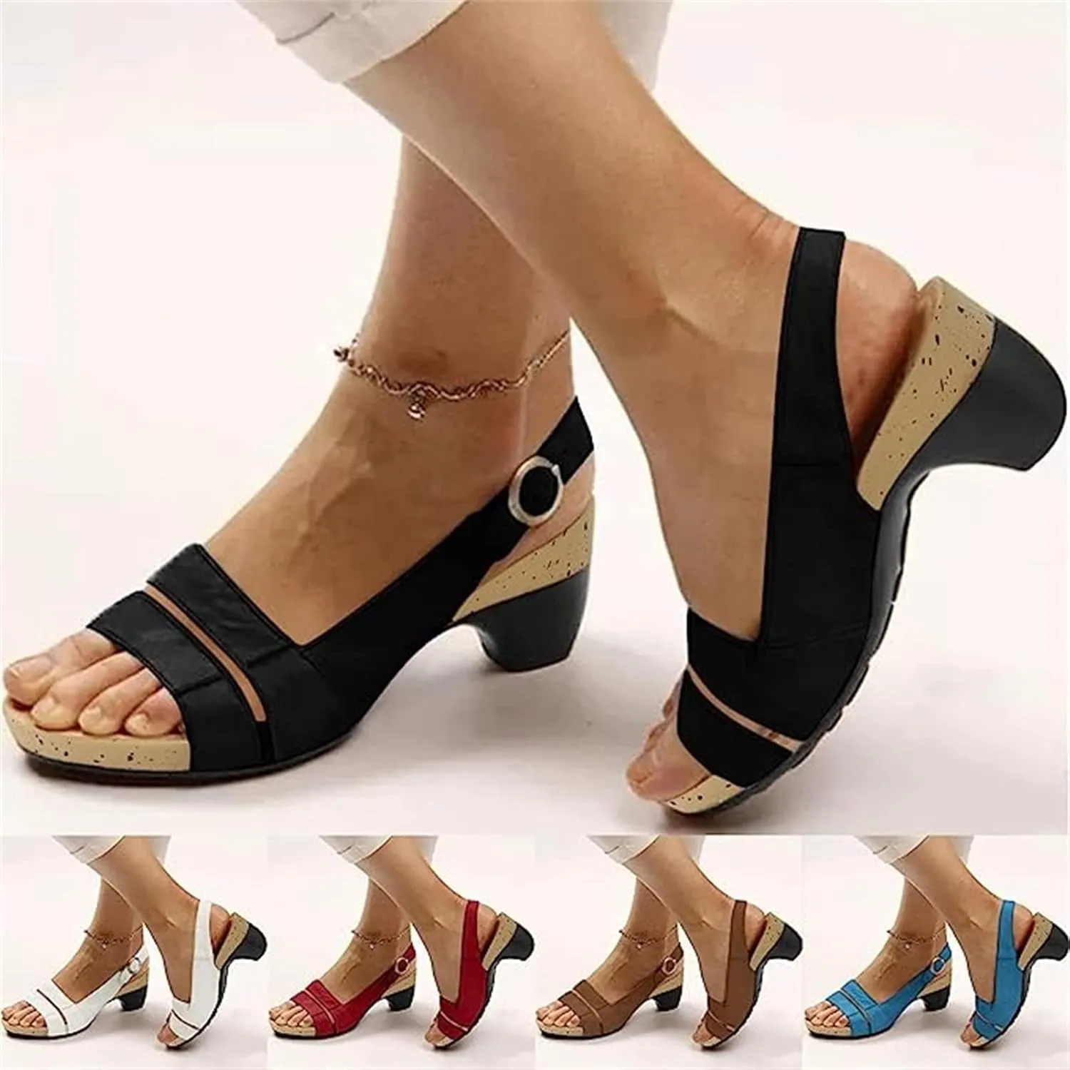 Ladmiple Summer Sandals for Women 2023 Comfy Platform Cutout Wedge Sandal Open Toe Ankle Strap High Heeled Wedges Shoes