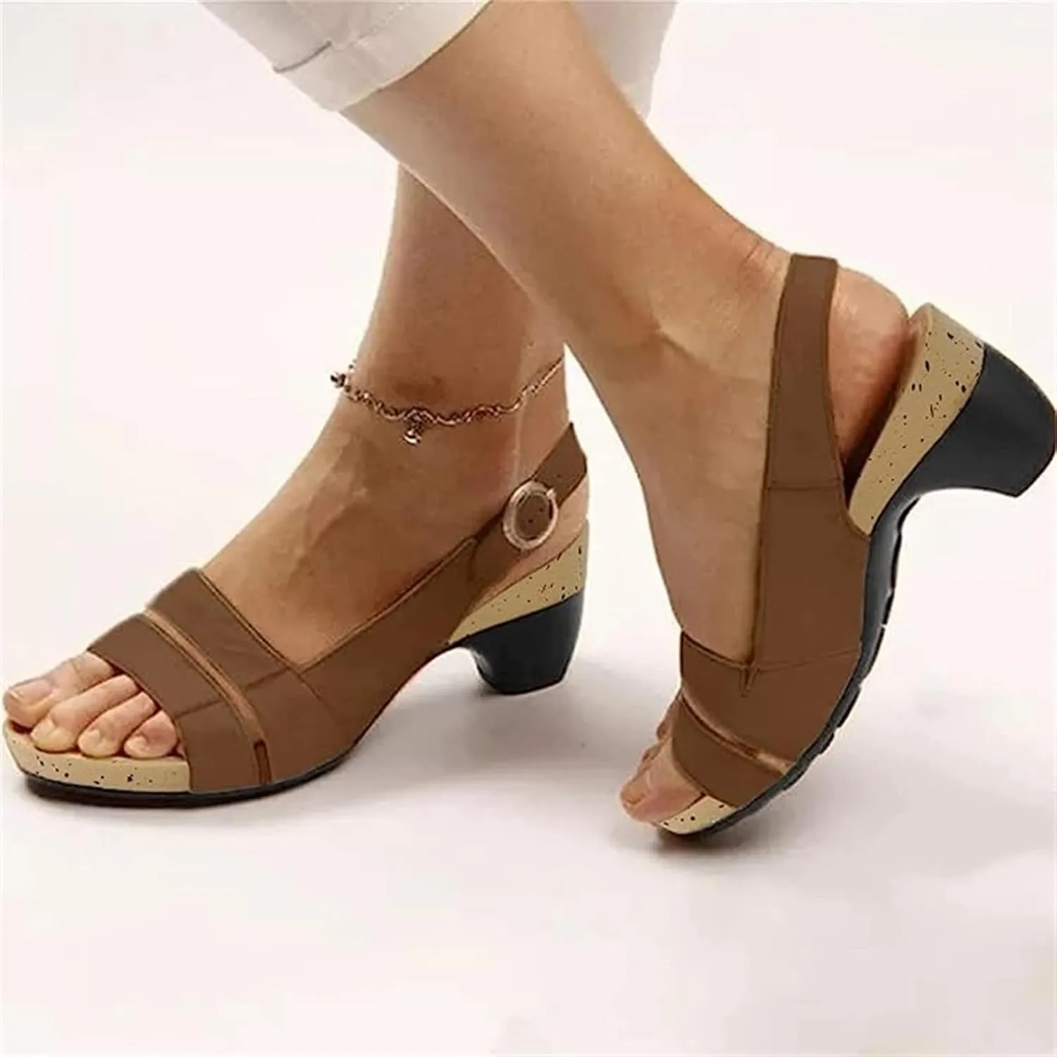 Ladmiple Summer Sandals for Women 2023 Comfy Platform Cutout Wedge Sandal Open Toe Ankle Strap High Heeled Wedges Shoes