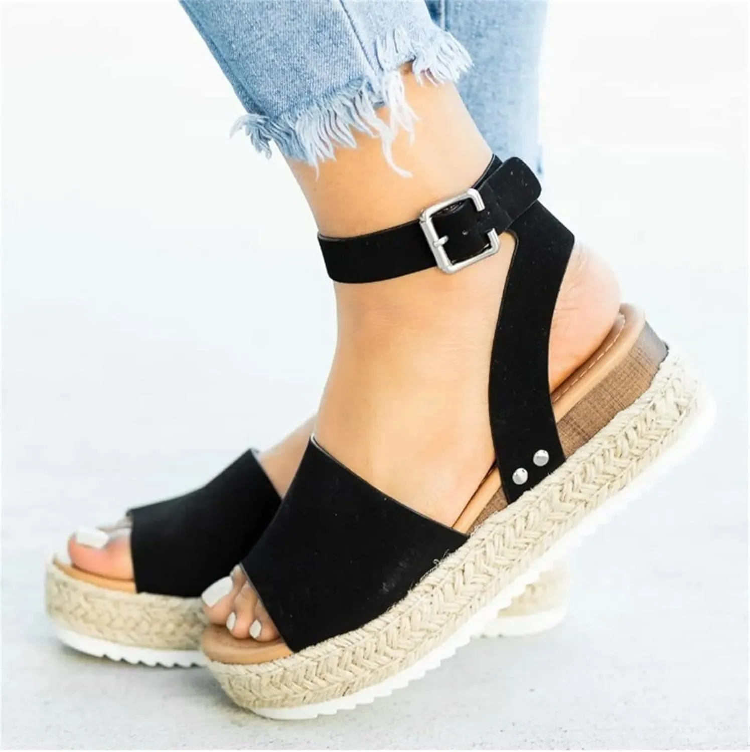 Ladmiple Wedge Sandals for Women Dressy Casual Summer Ankle Strap Open Toe High Heel Platform Slip on Espadrilles Sandal