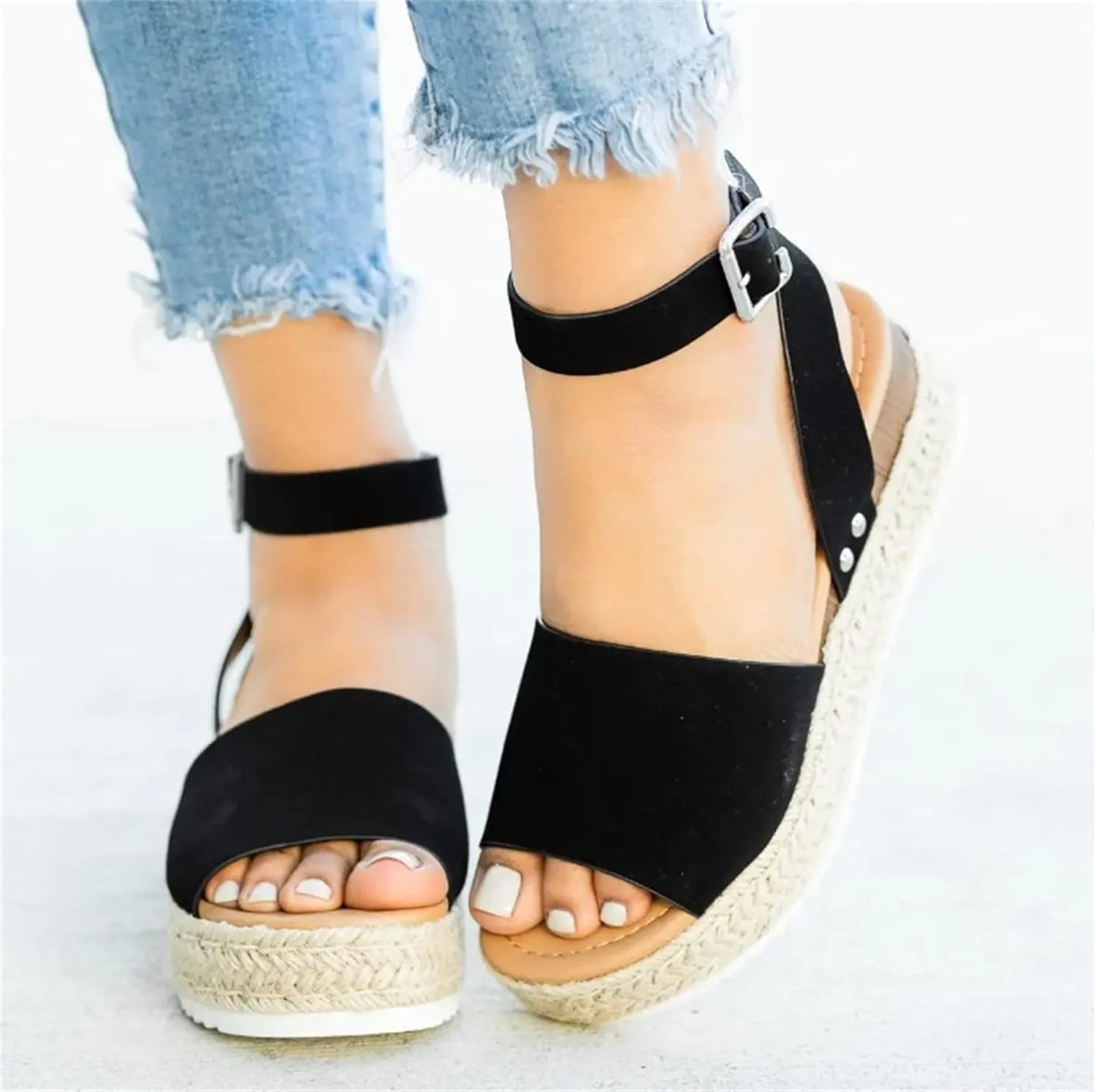 Ladmiple Wedge Sandals for Women Dressy Casual Summer Ankle Strap Open Toe High Heel Platform Slip on Espadrilles Sandal