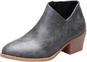 Lausiuoe Ankle Boots For Women Dressy Chunky Heel Slip on Pointed Toe Booties Wide Width Side Zipper Western Short Boots