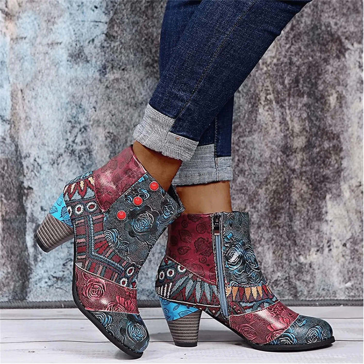 Lausiuoe Ankle Boots For Women Low Heel Dressy Cowgirl Cowboy Western Short Booties Wide Width Side Zipper Booties