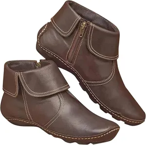 Lausiuoe Ankle Boots For Women No Heel Casual Dressy Fashion Short Boots Side Zipper Western Flat Shoes Boot Pull-On