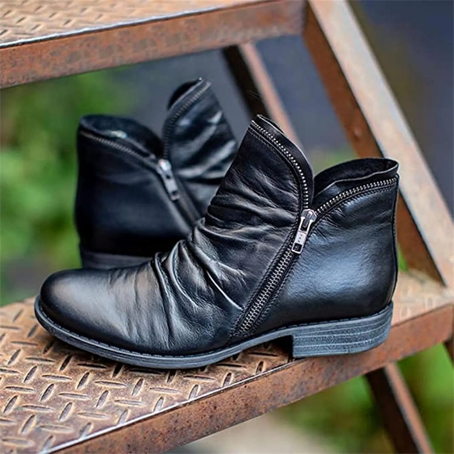 Lausiuoe Boots For Women Ankle Booties Low Heel Casual Dressy Chunky Platform Block Combat Boots Slip on Cutout Booties