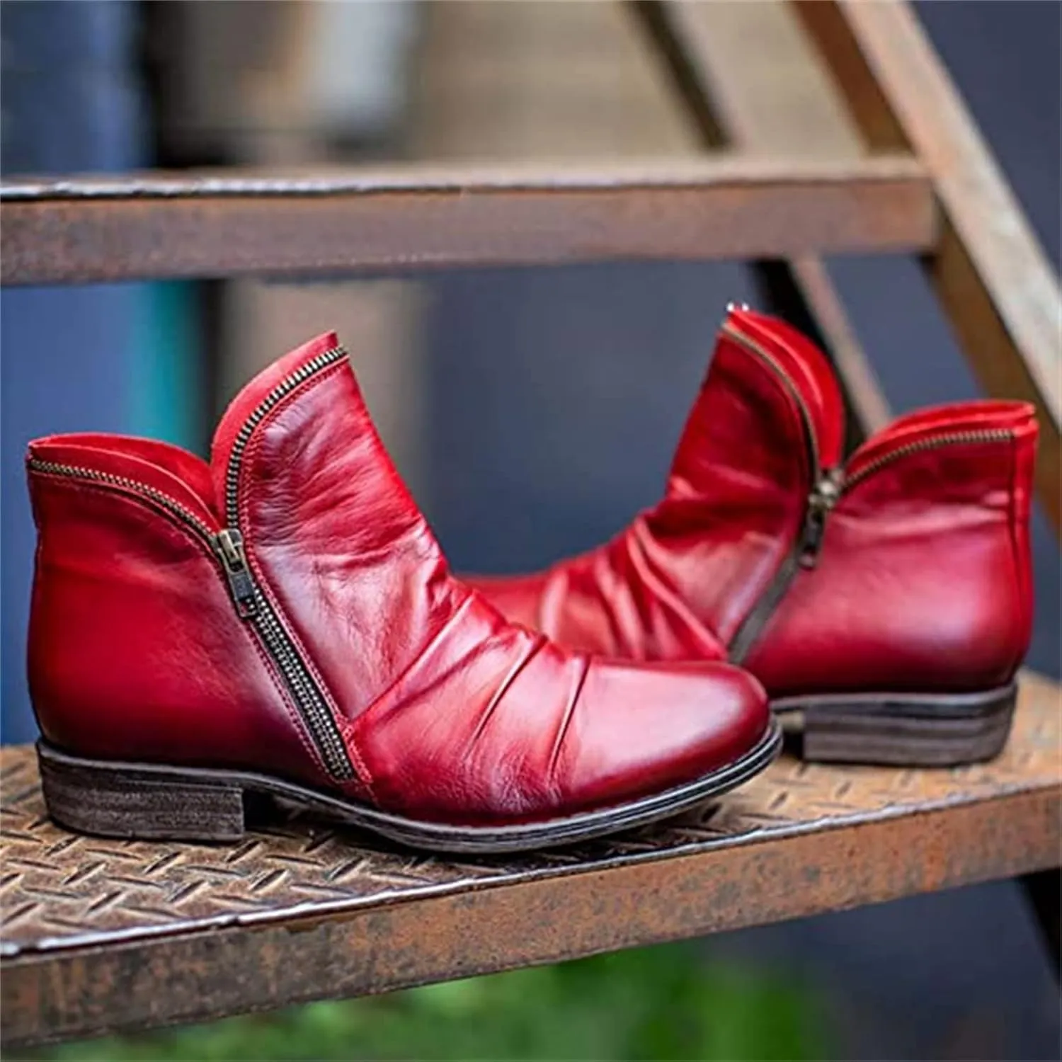 Lausiuoe Boots For Women Ankle Booties Low Heel Casual Dressy Chunky Platform Block Combat Boots Slip on Cutout Booties