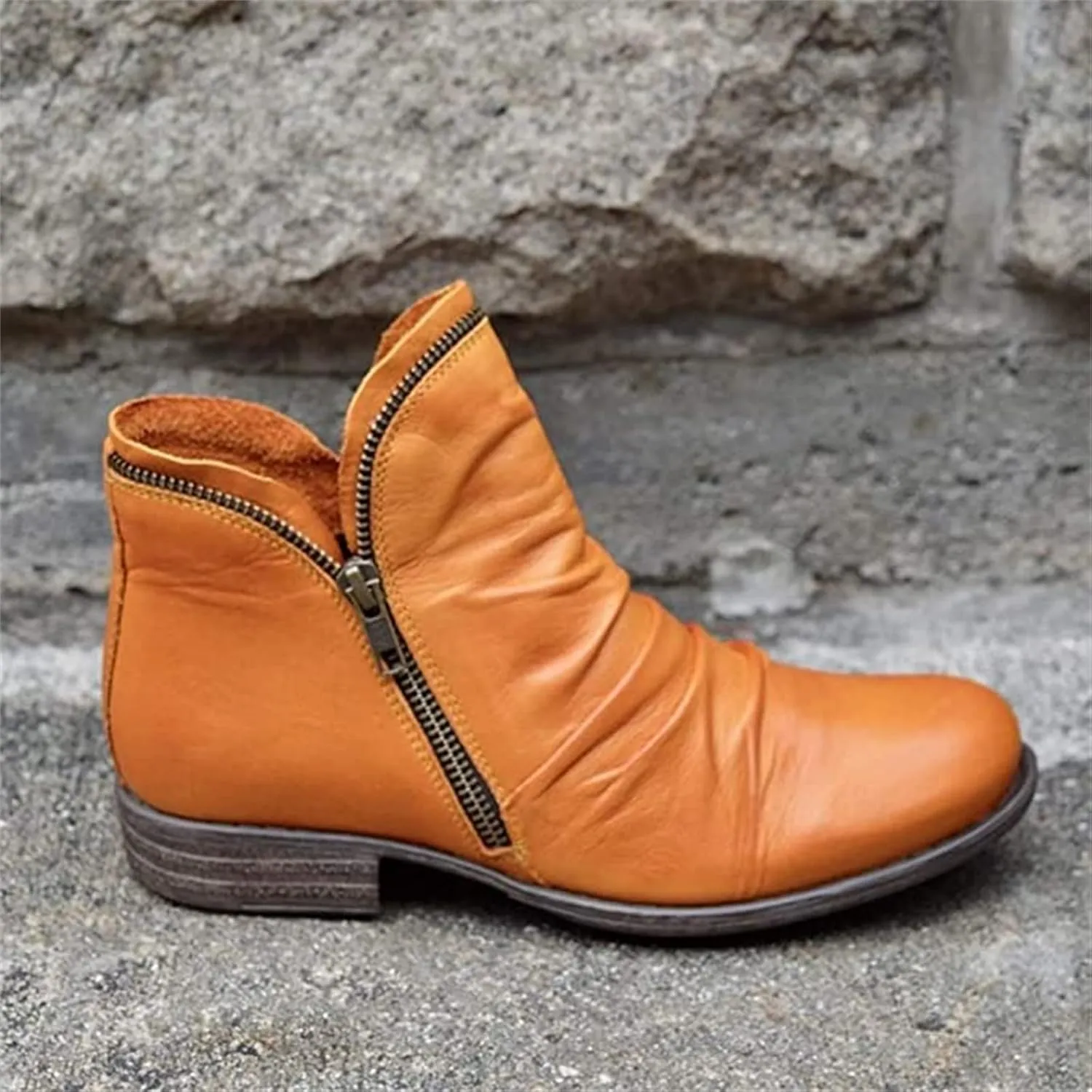 Lausiuoe Boots For Women Ankle Booties Low Heel Casual Dressy Chunky Platform Block Combat Boots Slip on Cutout Booties