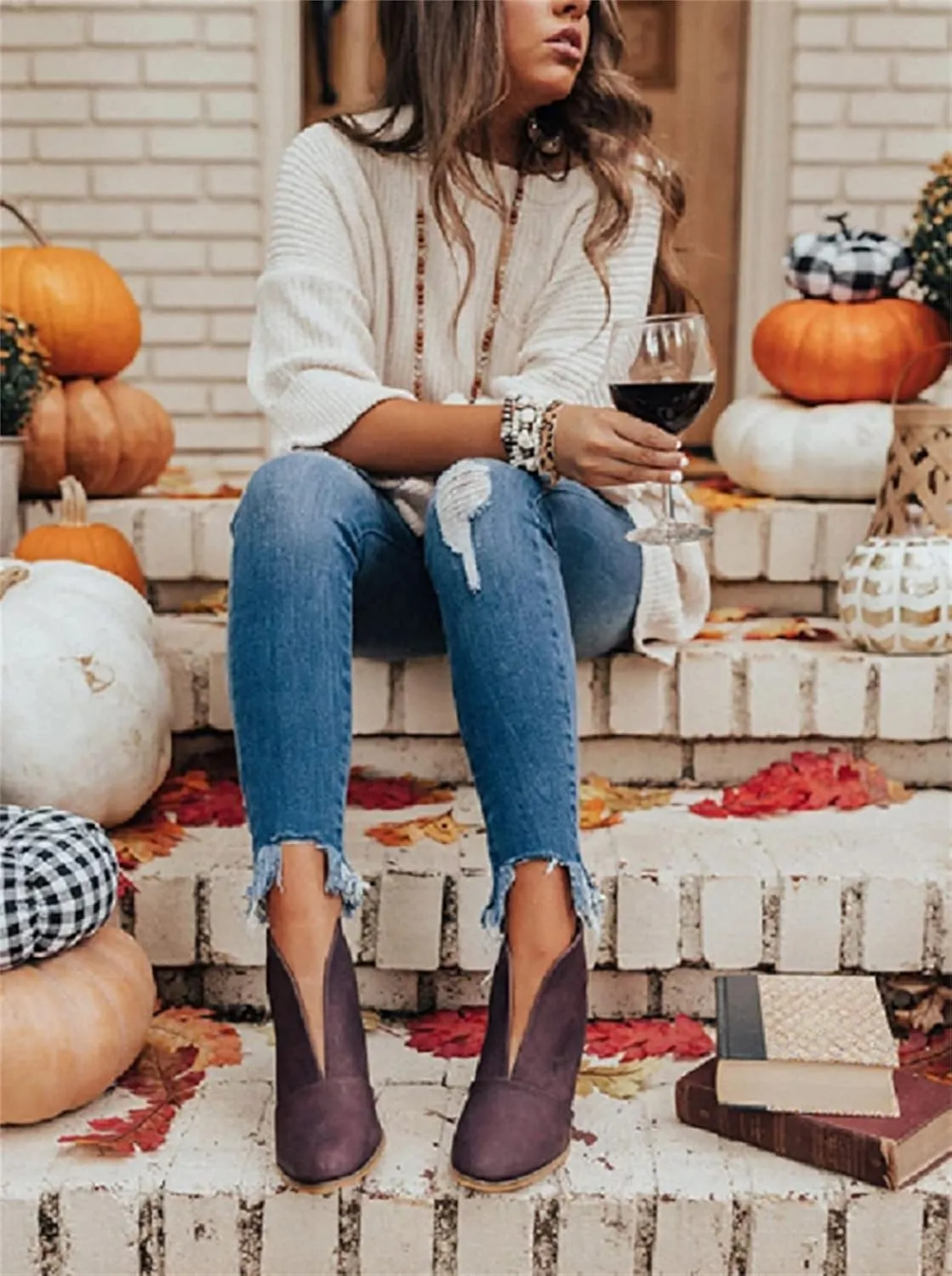 Lausiuoe Boots For Women Ankle Booties Low Heel Platform Slip on Cutout Chunky Block Casual Dressy Fashion Combat Boots