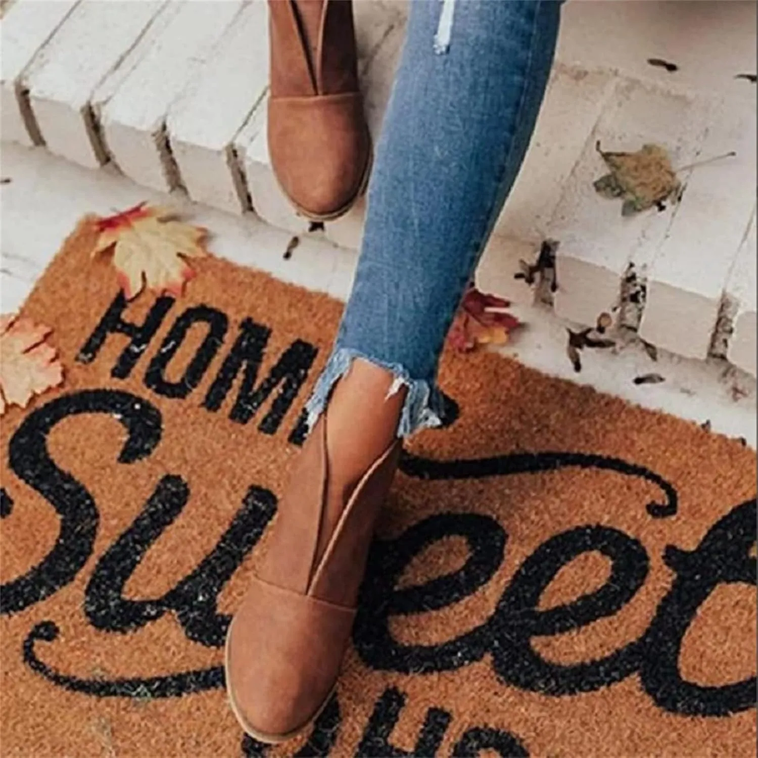 Lausiuoe Boots For Women Ankle Booties Low Heel Platform Slip on Cutout Chunky Block Casual Dressy Fashion Combat Boots