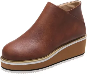Lausiuoe Wedge Booties For Women Closed Toe Platform Ankle Booties Slip on Casual Dressy Fashion Heeled Western Fall Boots