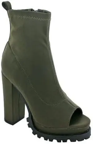 Liliana Women Fashionable Peep Open Toe Cutout Chunky Heel Bootie