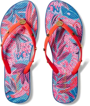 Lilly Pulitzer Embellished Pool Flip-Flops for Women - Stud-Embellished Jelly Rubber Upper - Foam Footbed