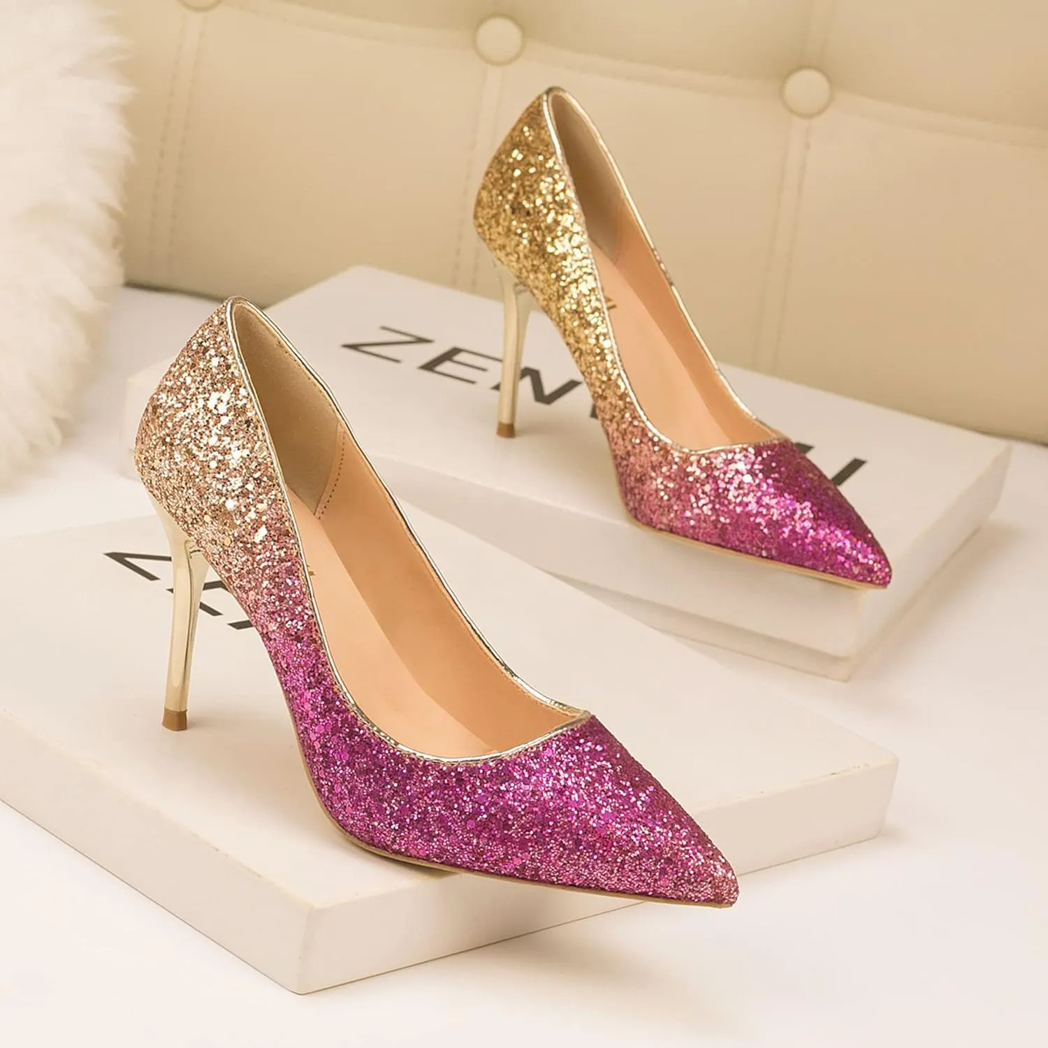 LUXINYU Women Pointed Toe Heels Sequin Elegant Ladies high Heels Pumps Heeled Dress Shoes Fashion Trend high Heels