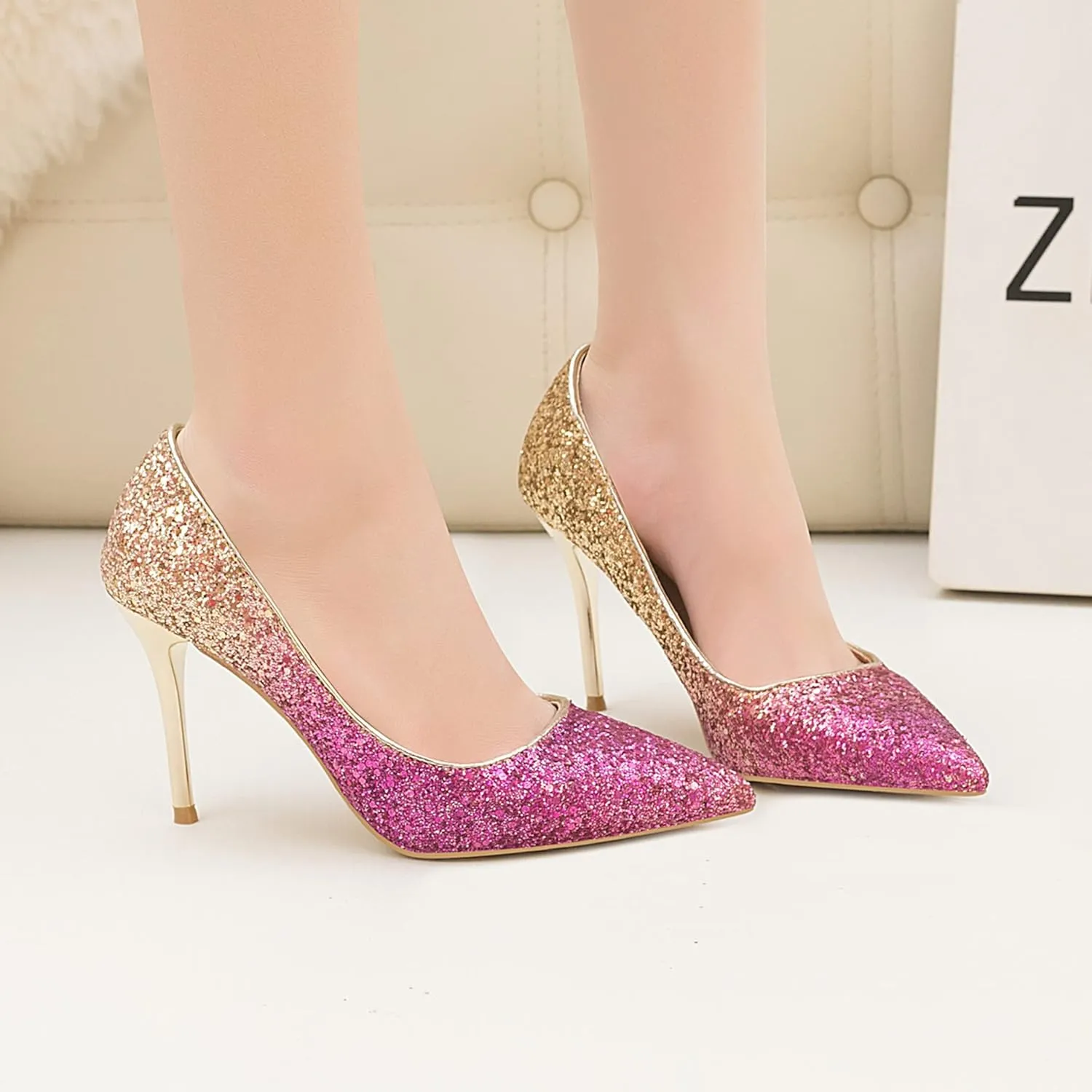 LUXINYU Women Pointed Toe Heels Sequin Elegant Ladies high Heels Pumps Heeled Dress Shoes Fashion Trend high Heels
