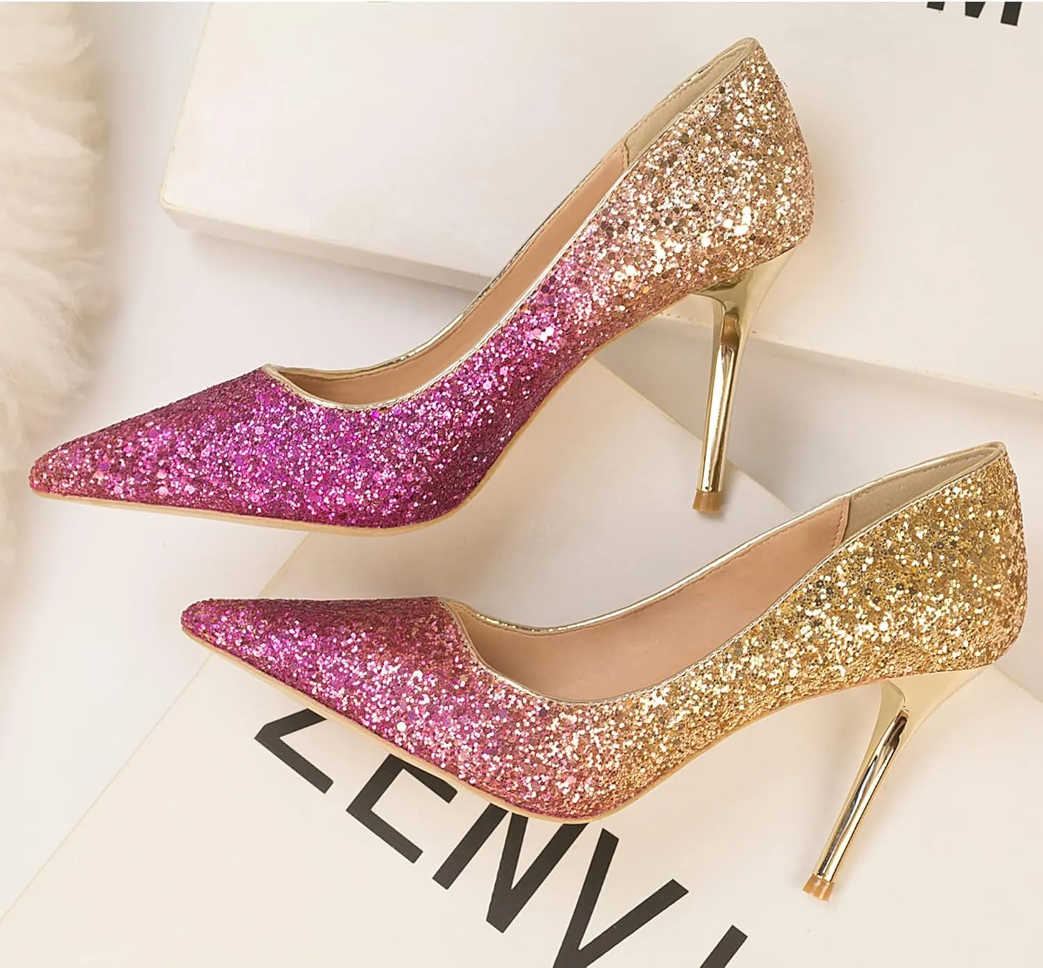 LUXINYU Women Pointed Toe Heels Sequin Elegant Ladies high Heels Pumps Heeled Dress Shoes Fashion Trend high Heels