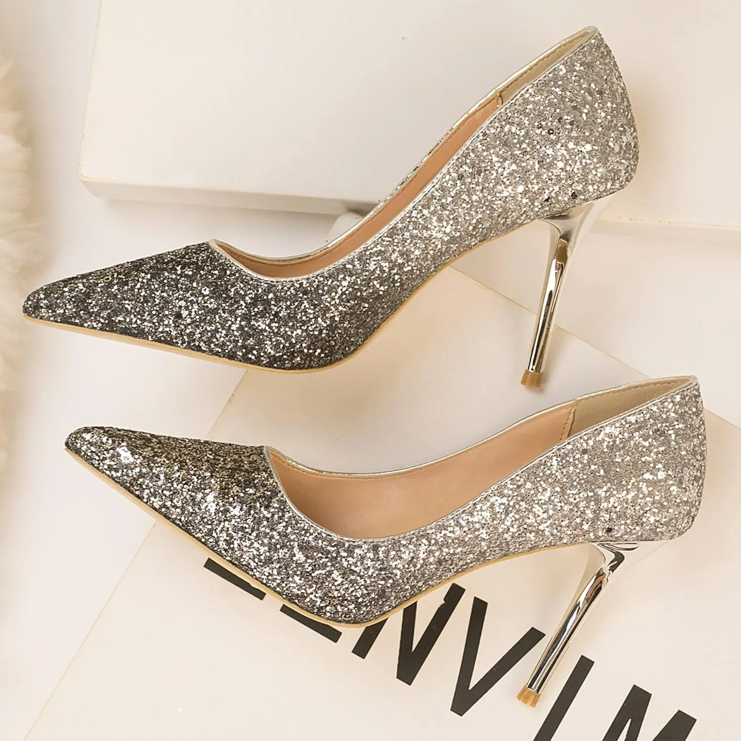 LUXINYU Women Pointed Toe Heels Sequin Elegant Ladies high Heels Pumps Heeled Dress Shoes Fashion Trend high Heels