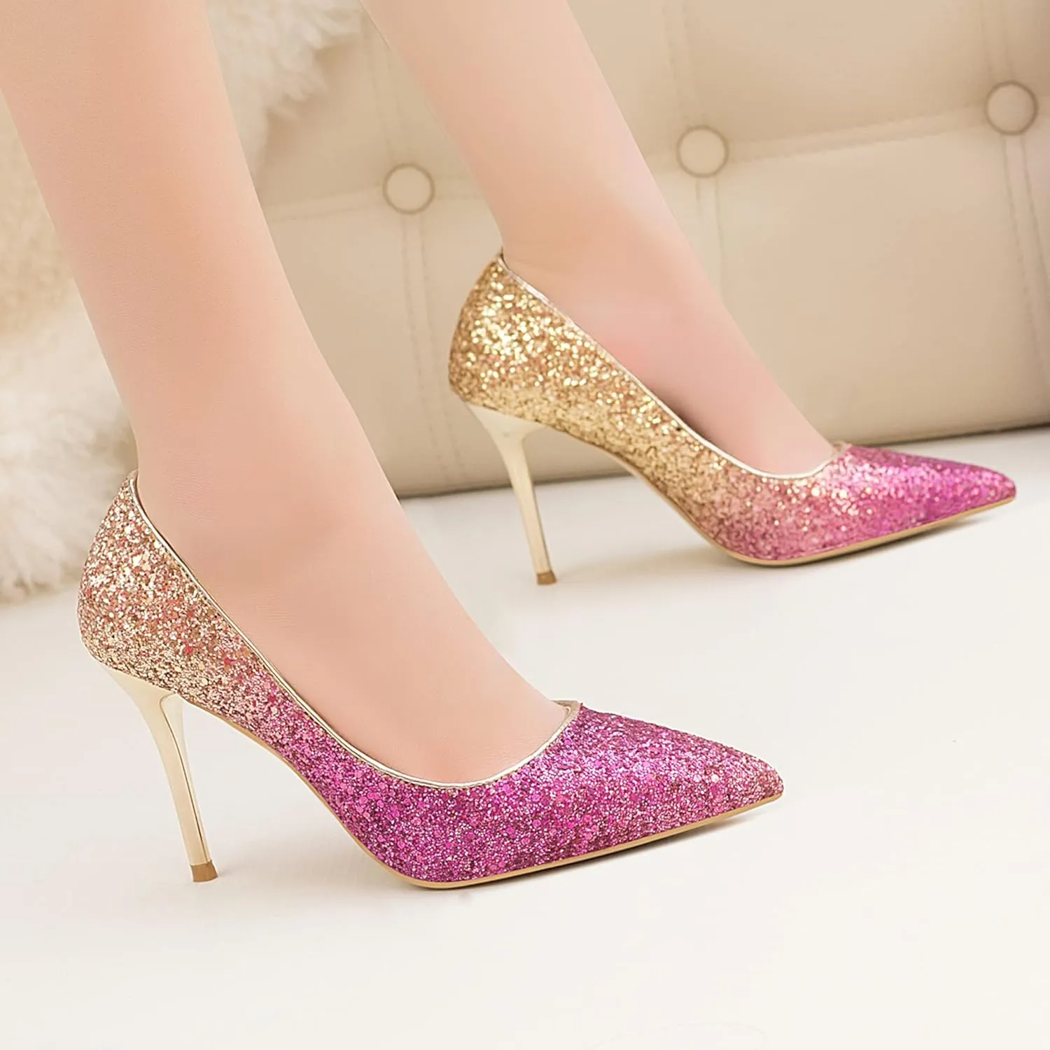 LUXINYU Women Pointed Toe Heels Sequin Elegant Ladies high Heels Pumps Heeled Dress Shoes Fashion Trend high Heels