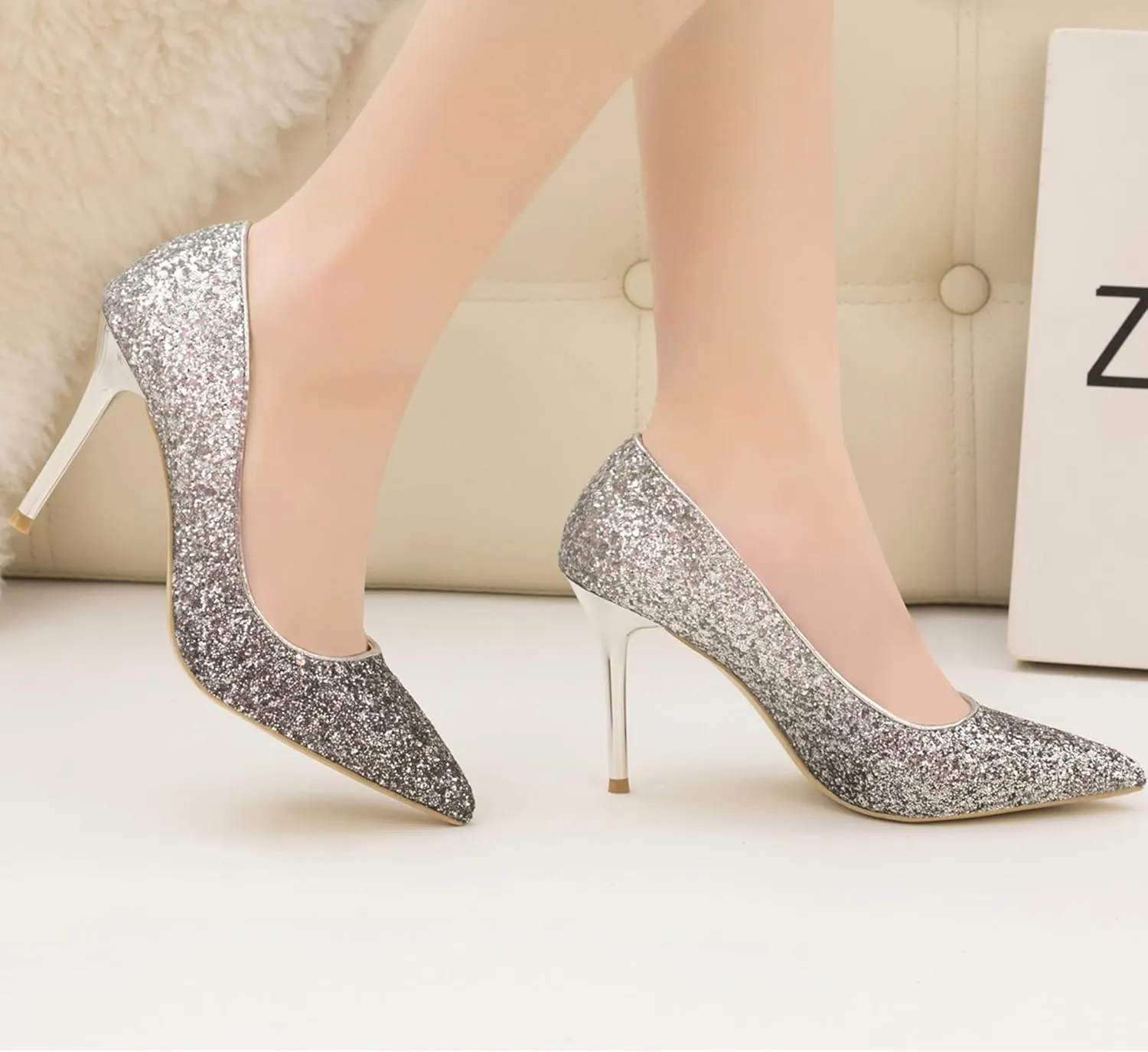 LUXINYU Women Pointed Toe Heels Sequin Elegant Ladies high Heels Pumps Heeled Dress Shoes Fashion Trend high Heels