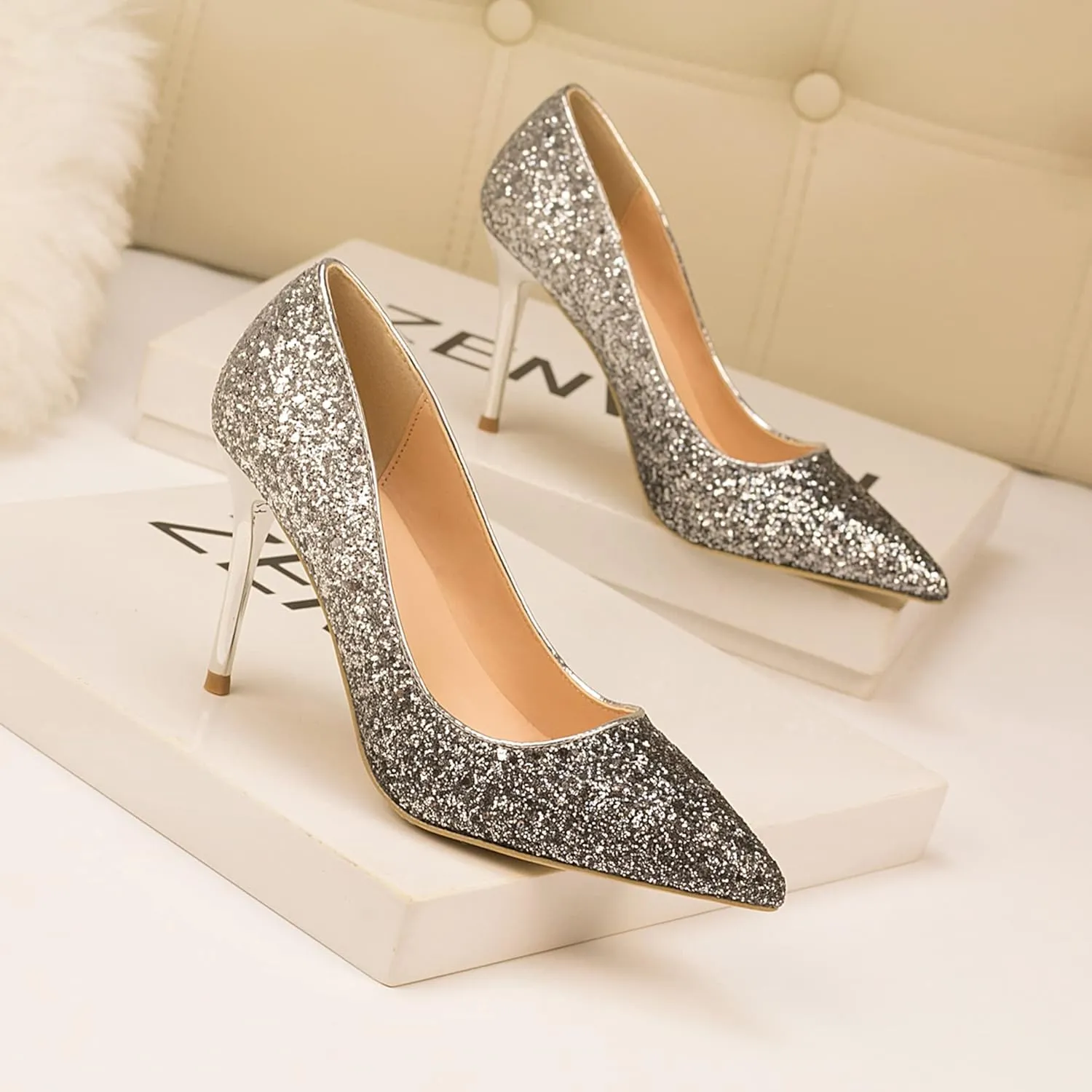 LUXINYU Women Pointed Toe Heels Sequin Elegant Ladies high Heels Pumps Heeled Dress Shoes Fashion Trend high Heels