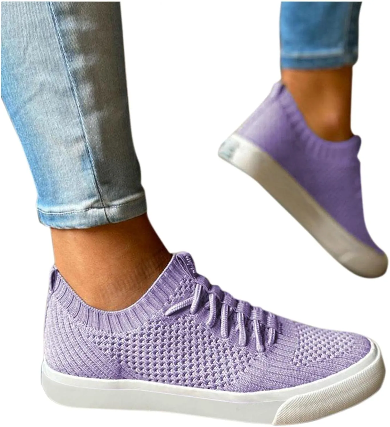 Masbird Sneakers for Women Walking Shoes Breathable Autumn Retro Knitted Loafers Fashion Slip On Running Shoes Purple