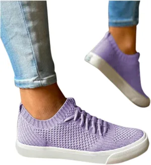 Masbird Sneakers for Women Walking Shoes Breathable Autumn Retro Knitted Loafers Fashion Slip On Running Shoes Purple