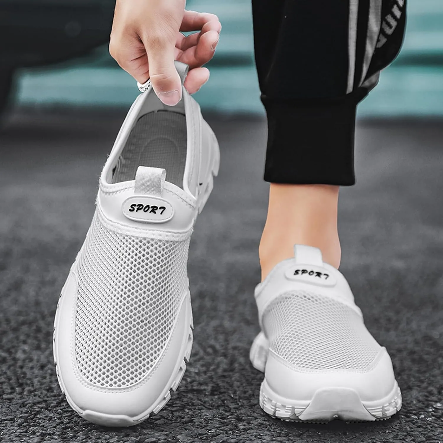 Memory Foam Versatile Shoes for Men Comfortable Breathable Lightweight Tennis Shoe Elastic Fly Woven Mesh Shoes