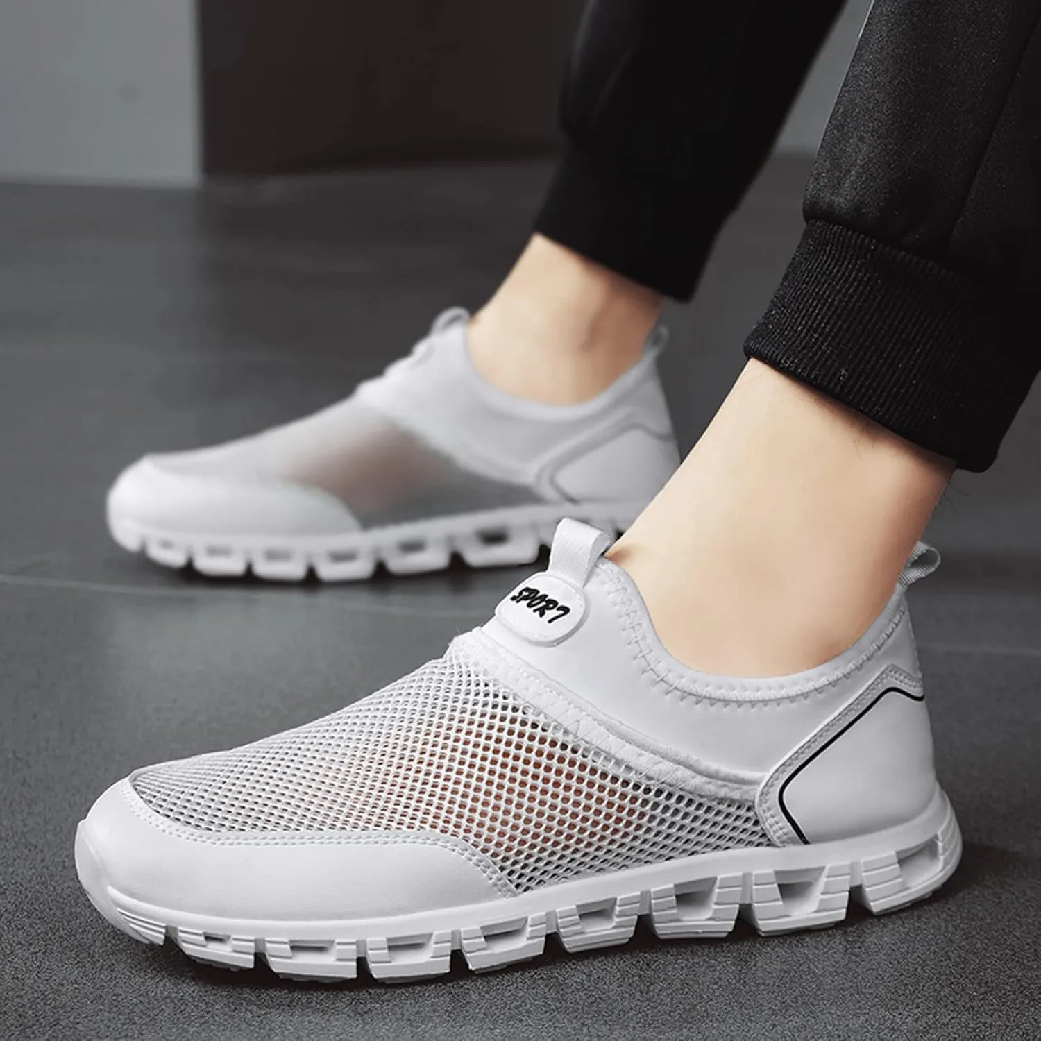 Memory Foam Versatile Shoes for Men Comfortable Breathable Lightweight Tennis Shoe Elastic Fly Woven Mesh Shoes