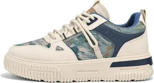 Mens and Womens Tie Up Low Top Skateboard Shoes Anti Slip and Wear Resistant Rubber Soles Casual Sneakers Patterned Short Distance Running Shoes Breathable Thick Soled Walking Shoes