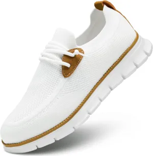 Mens Casual Loafers Shoes Slip On Fashion Walking Dress Sneakers Business Oxfords Work Lightweight Soft Sole Zapatos All/White
