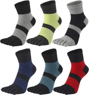 Men's Five Finger Toe Socks Cotton Crew Casual Colorful Patterned 5/6 Pairs