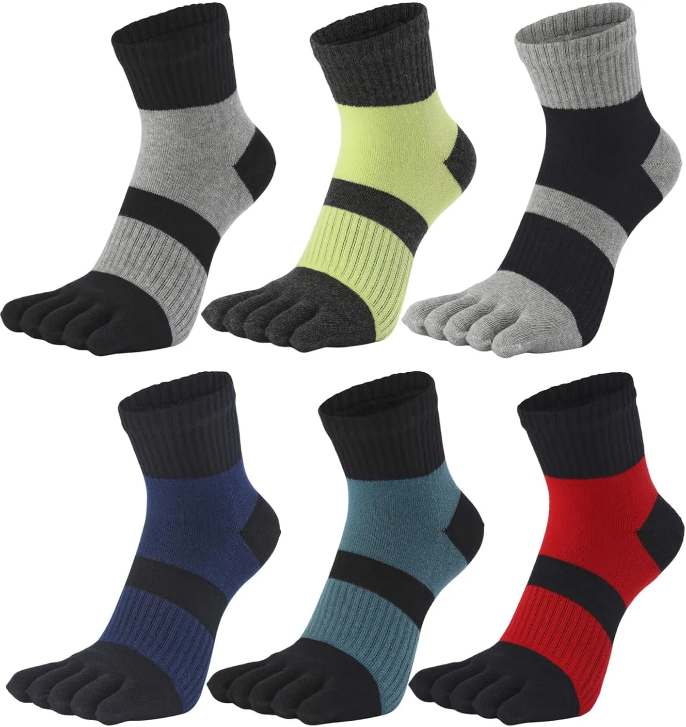 Men's Five Finger Toe Socks Cotton Crew Casual Colorful Patterned 5/6 Pairs
