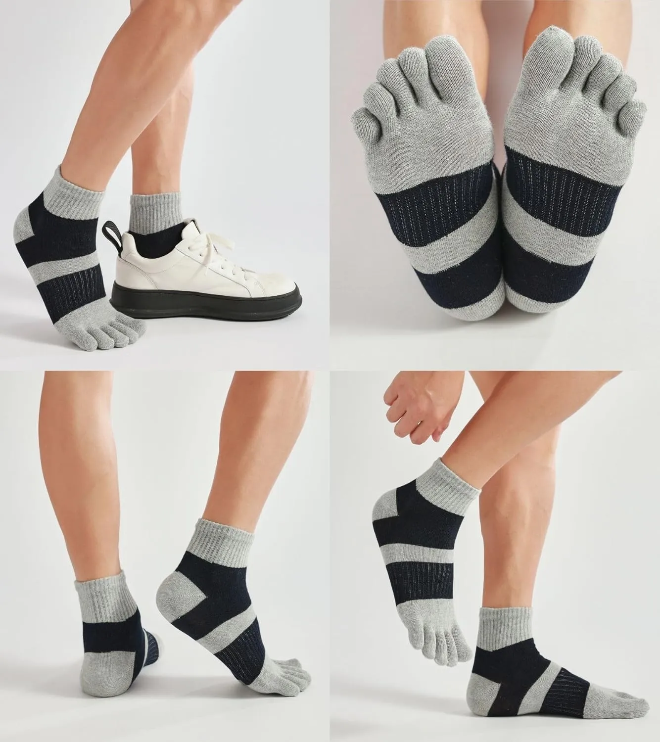 Men's Five Finger Toe Socks Cotton Crew Casual Colorful Patterned 5/6 Pairs