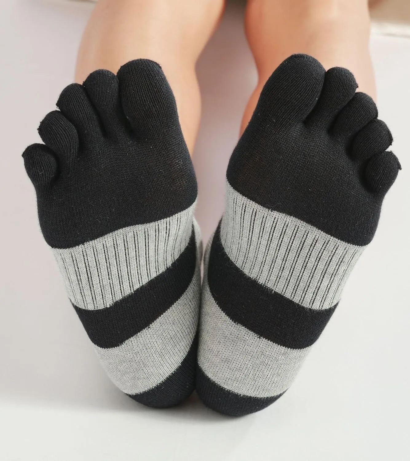Men's Five Finger Toe Socks Cotton Crew Casual Colorful Patterned 5/6 Pairs