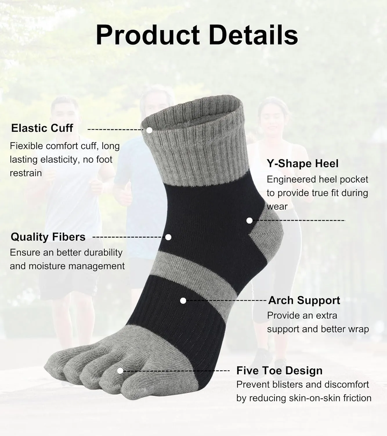 Men's Five Finger Toe Socks Cotton Crew Casual Colorful Patterned 5/6 Pairs