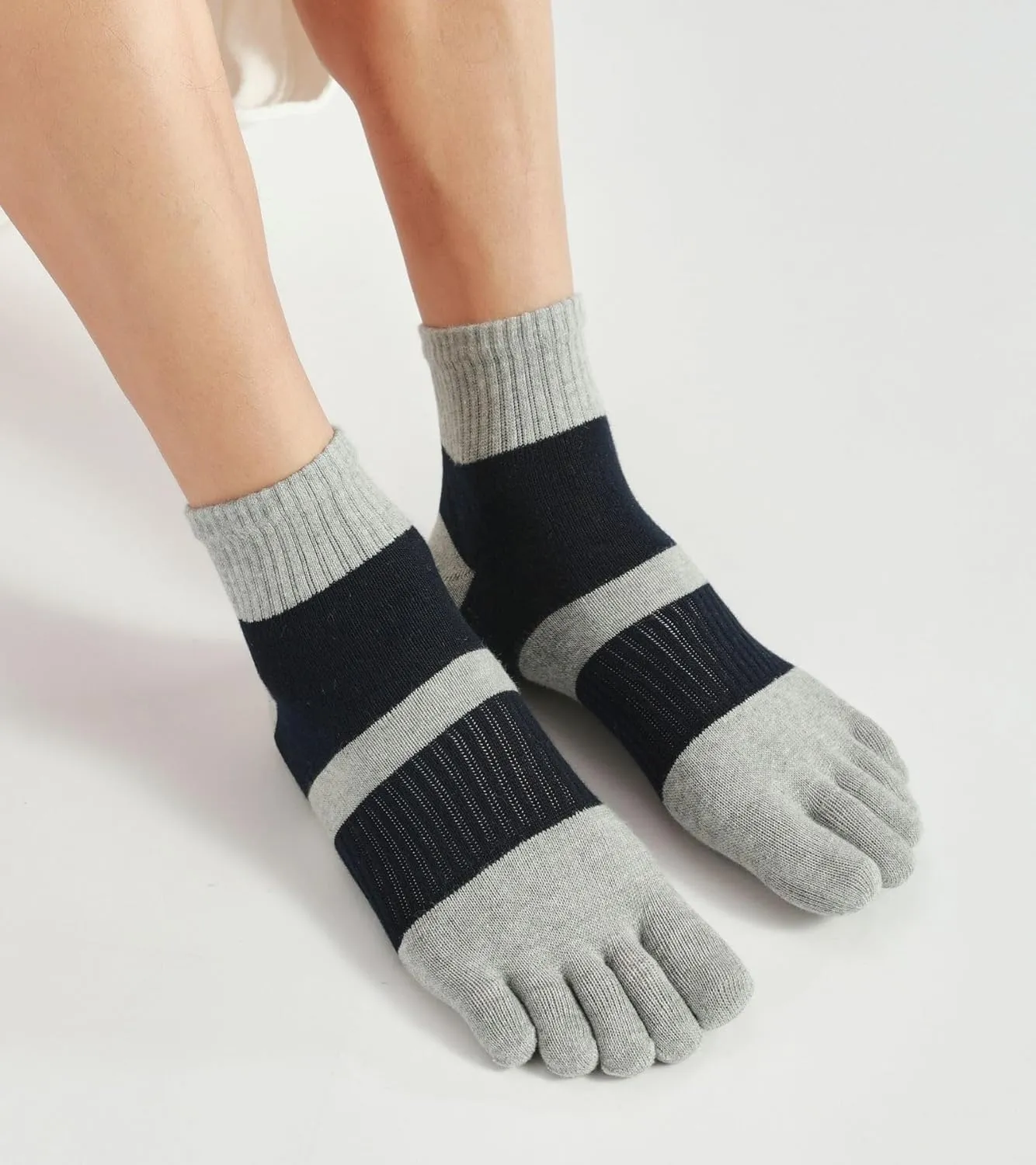 Men's Five Finger Toe Socks Cotton Crew Casual Colorful Patterned 5/6 Pairs