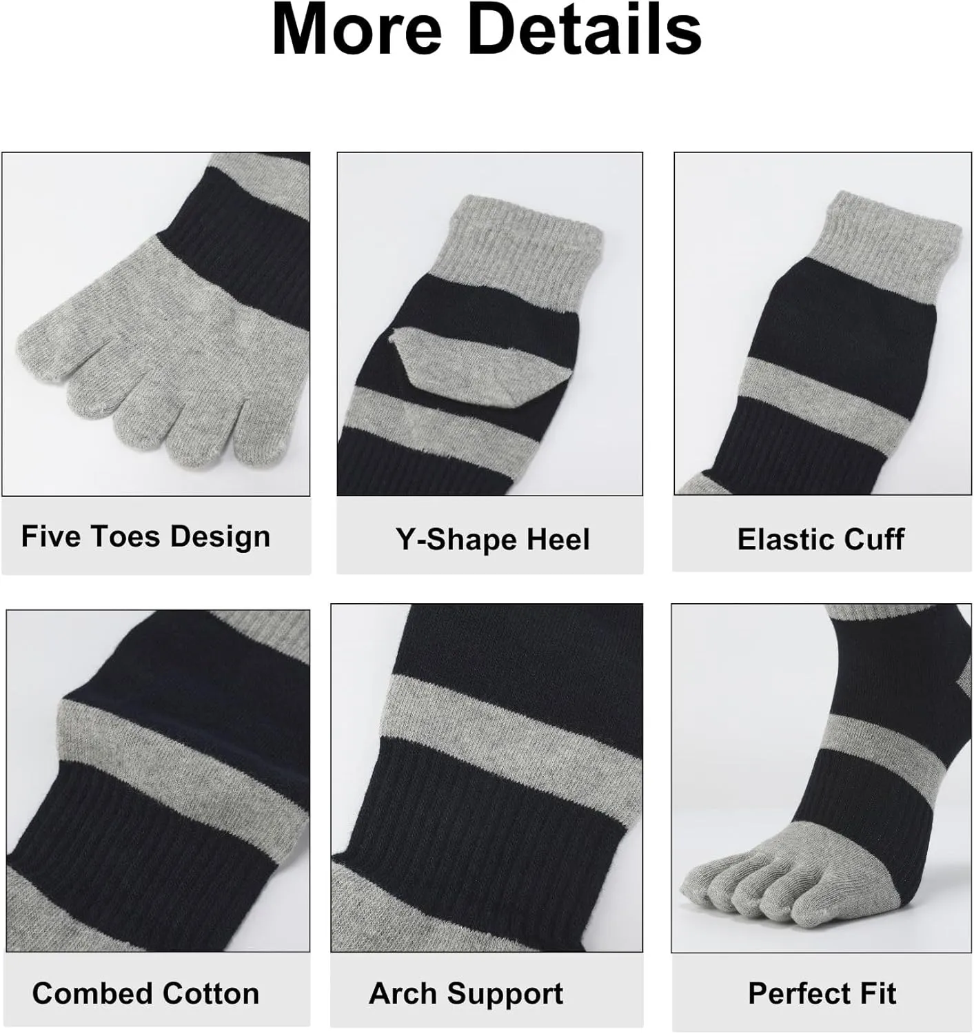 Men's Five Finger Toe Socks Cotton Crew Casual Colorful Patterned 5/6 Pairs