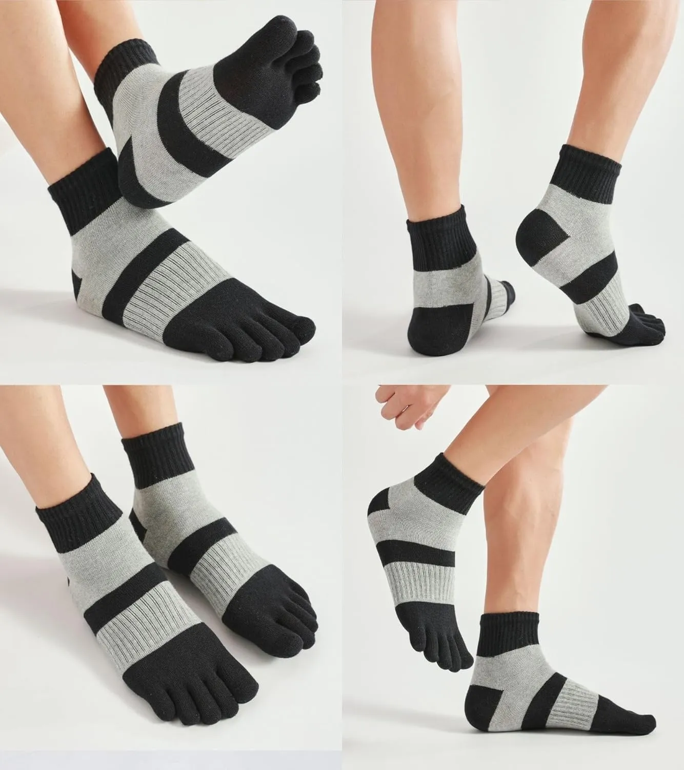 Men's Five Finger Toe Socks Cotton Crew Casual Colorful Patterned 5/6 Pairs