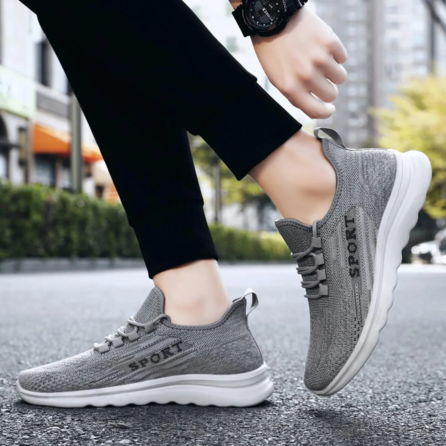Men's Non Slip Tennis Sneakers Lightweight Breathable Slip On Running Shoe Memory Foam Versatile Shoes for Men