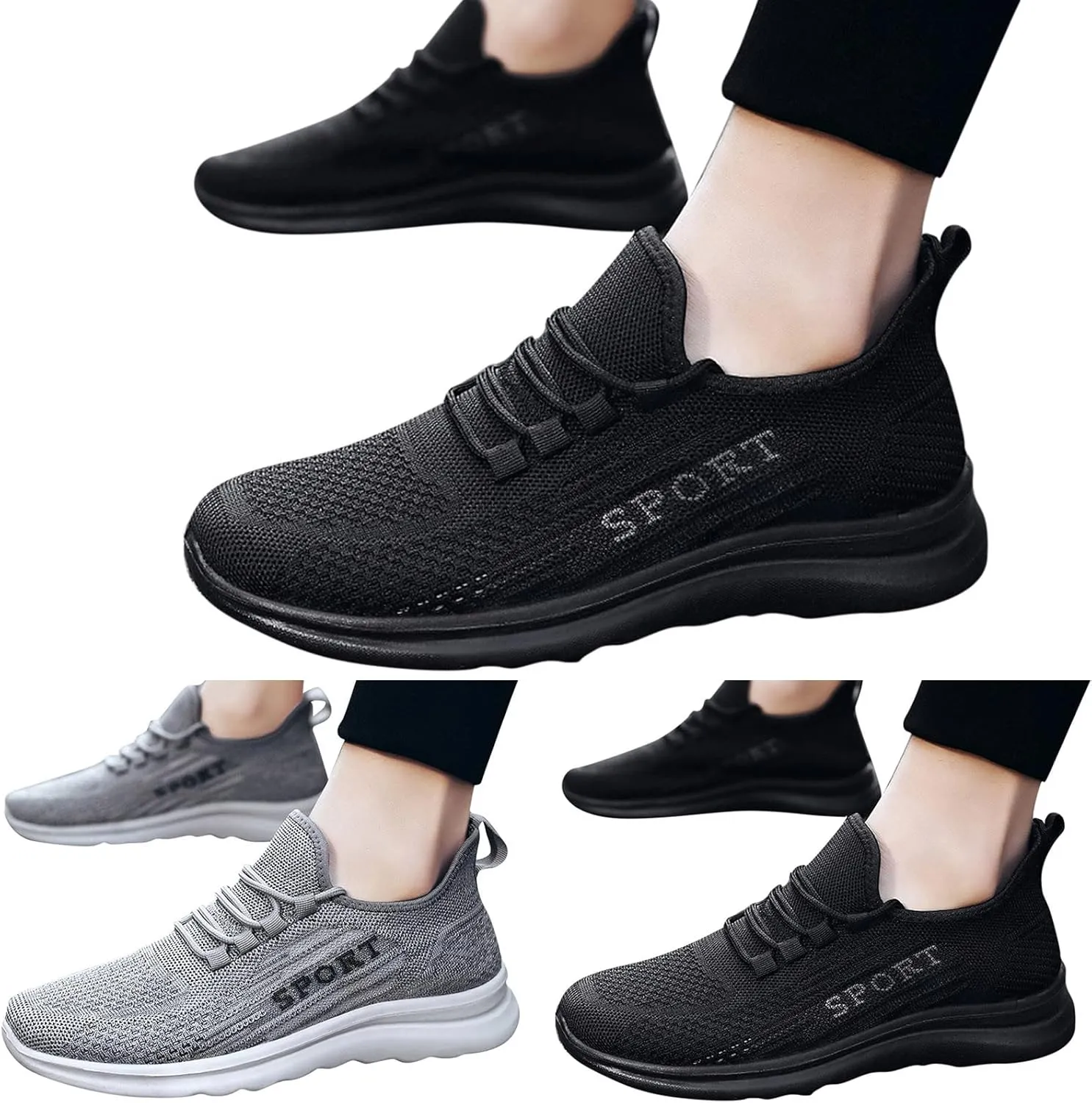 Men's Non Slip Tennis Sneakers Lightweight Breathable Slip On Running Shoe Memory Foam Versatile Shoes for Men